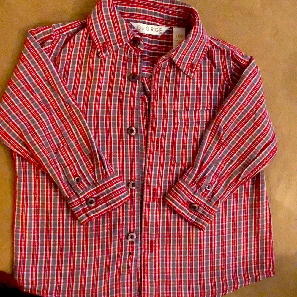 Plaid colored long- sleeved button down for boys